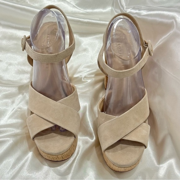 Veronica Beard Lucille Heels Suede Platform Cork Heel Sandals Tan Size 11 New - Picture 4 of 15